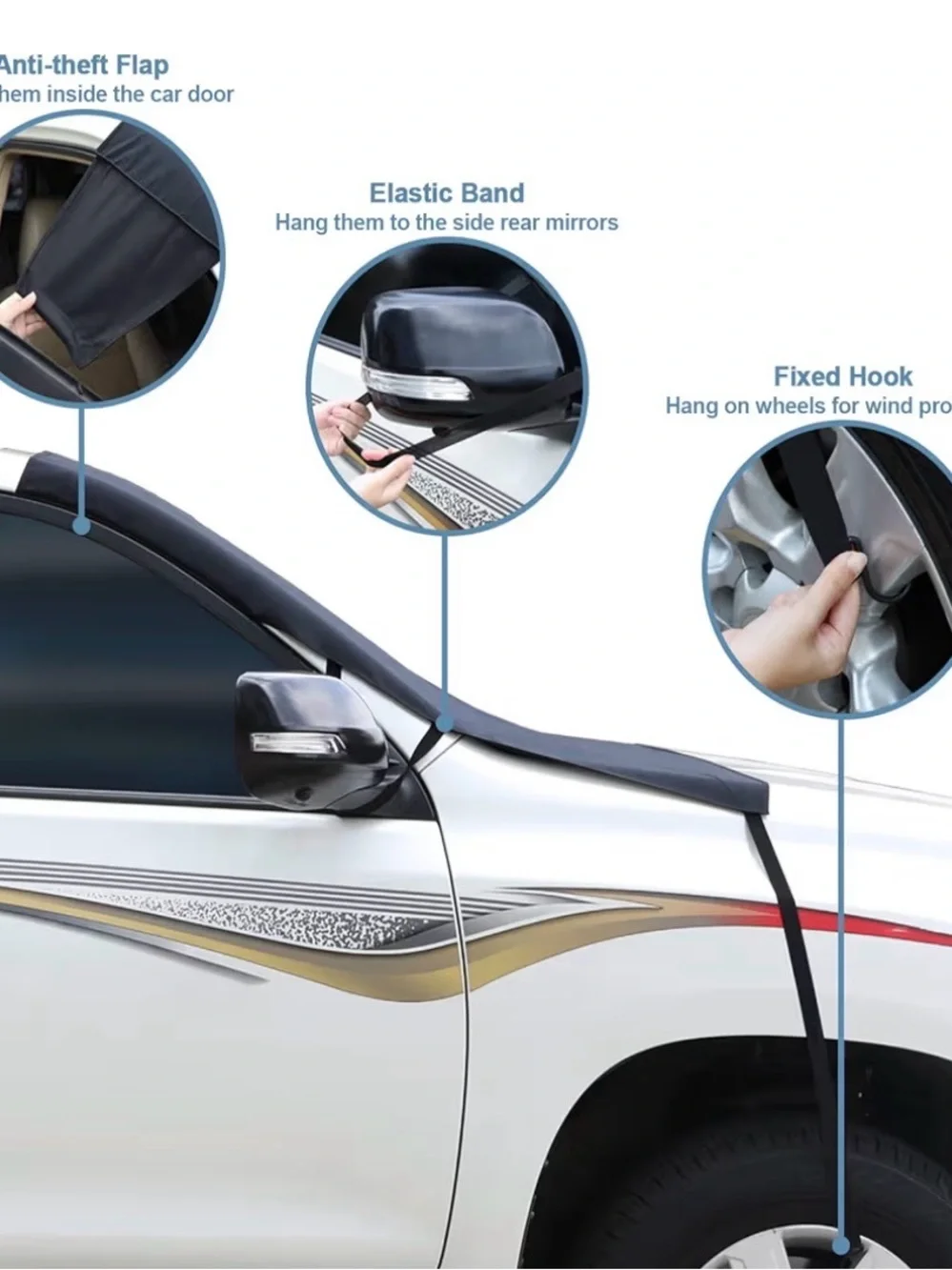 Windshield Cover for Ice and Snow, XL Size (Black)-600D Oxford Fabric